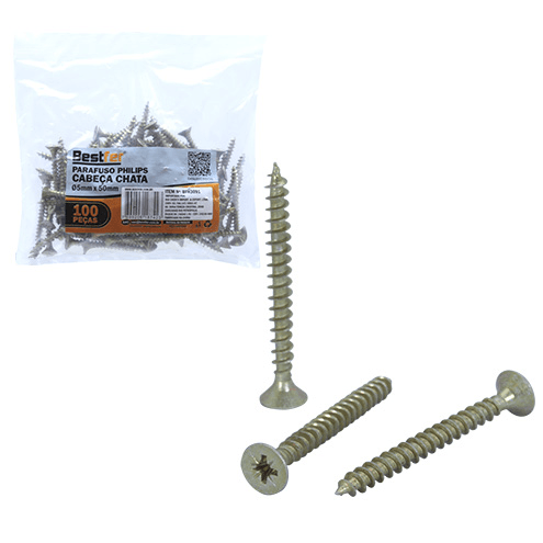 PARAFUSO PHILIPS CABECA CHATA 5MMX50MM 100PCS
