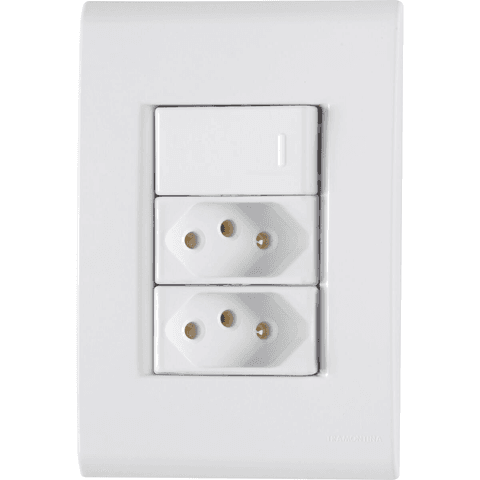 Conjunto 4x2 com 1 Interruptor Simples 10 A 250 V e 2 Tomadas 2P+T 20 A 250 V Tramontina Liz Branco