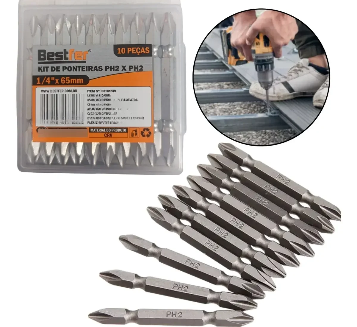 KIT PONTEIRA BITS PH2 X PH2 X 65MM (10 PCS)